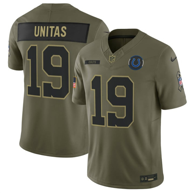 Men's Indianapolis Colts #19 Johnny Unitas Olive 2025 F.U.S.E. Salute to Service Limited Stitched Football Jersey